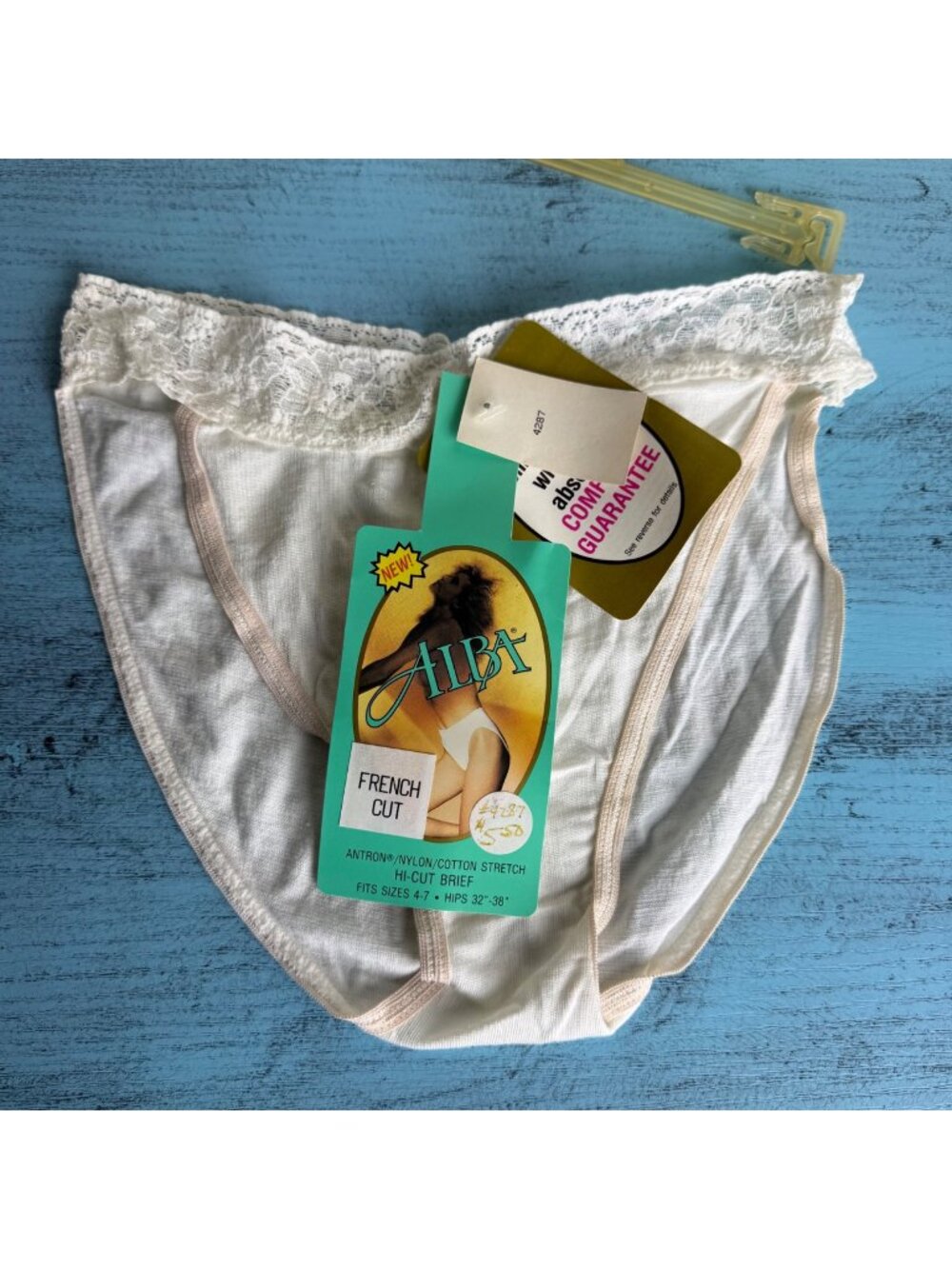 NWT Vtg 80s Alba Nylon/Cotton Lace High French Cut Panties Sz 4-7